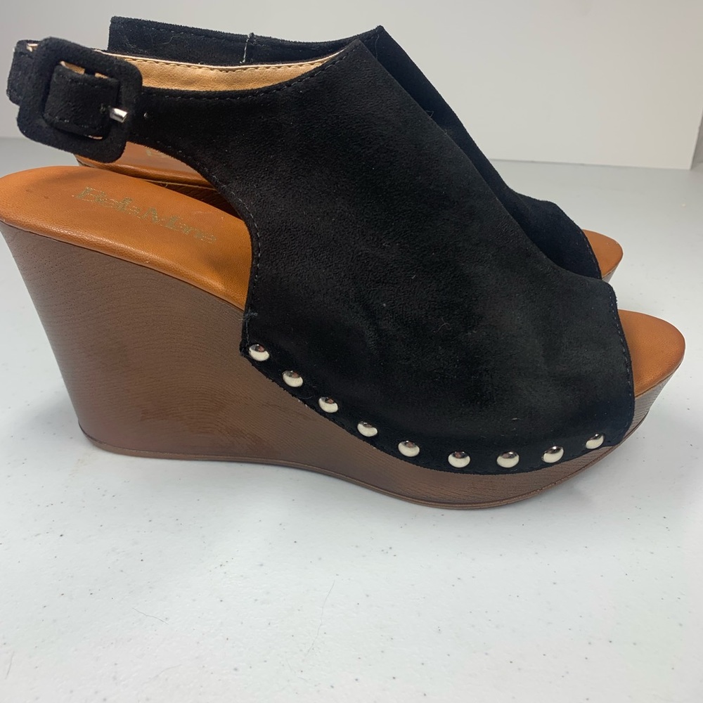 Bella Marie black suede wedges with peep toe 7.5